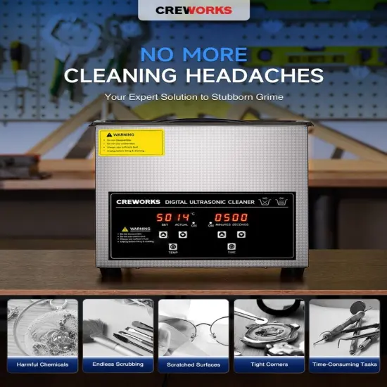 CREWORKS Ultrasonic Cleaner 3L Stainless Steel Industry Heated Heater w/Timer {3}