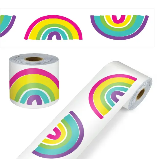 Carson Dellosa Kind Vibes 65Ft of Rainbow Bulletin Board Borders, 1 Roll of Boho Trim for Rolling Whiteboard, Cork and Posterboard, Party, Spring Decorations, and Classroom Decor {1}