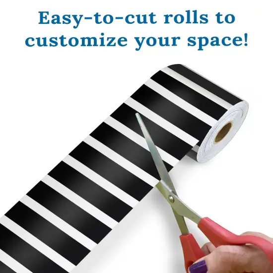 Carson Dellosa 65Ft of Black and White Stripes Bulletin Board Borders, 1 Roll of Trim for Rolling Whiteboard, Posterboard, Party, Office Decorations, and Classroom Decor {4}