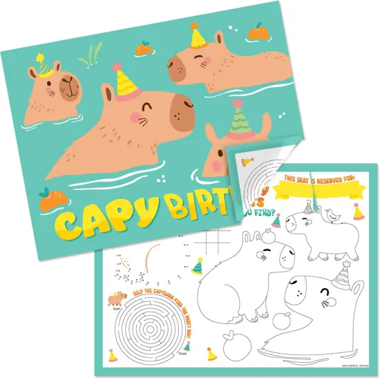 Big Dot of Happiness Capy Birthday - Paper Capybara Party Coloring Sheets - Activity Placemats - Set of 16 {1}