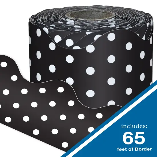 Carson Dellosa 65Ft of Black and White Bulletin Board Borders, 1 Roll of Scalloped Trim With Polka Dots for Rolling Whiteboard, Cork and Posterboard, Party, Office Decorations, and Classroom Decor {2}