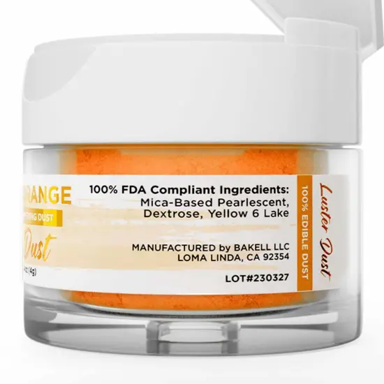 Bakell - Classic Orange Luster Dust (4g, 1x Jar) Edible Vegan Dust & Paint for Baking, Desserts and Beverages {6}