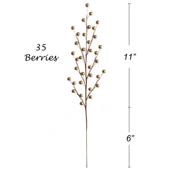 24" Gold Holly Berry Stems - 24-Pack, 35 Realistic Berries per Stem, Perfect for Wreaths, Trees & Garlands - Christmas & Holiday Décor Accent - 2024 Christmas Collection, Floral Home by Artificial Flowers {3}