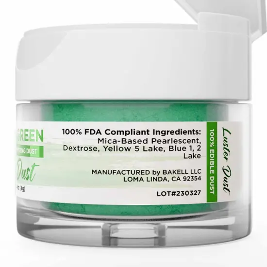 Bakell - Classic Green Luster Dust (4g, 1x Jar) Edible Vegan Dust & Paint for Baking, Desserts and Beverages {4}