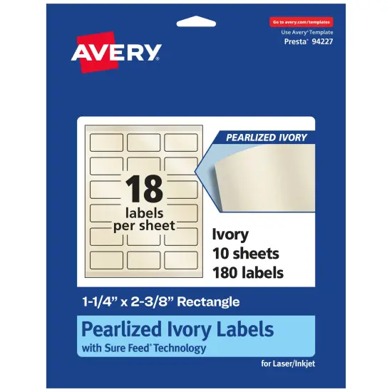 Avery Pearlized Ivory Rectangle Labels with Sure Feed Technology, Print-to-the-Edge, 1-1/4" x 2-3/8" {7}