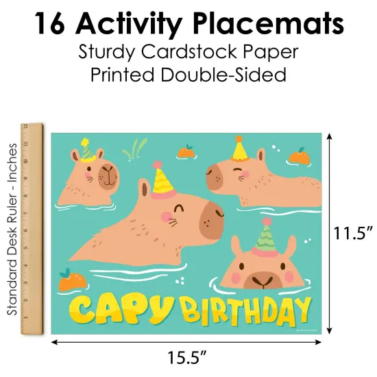Big Dot of Happiness Capy Birthday - Paper Capybara Party Coloring Sheets - Activity Placemats - Set of 16 {6}