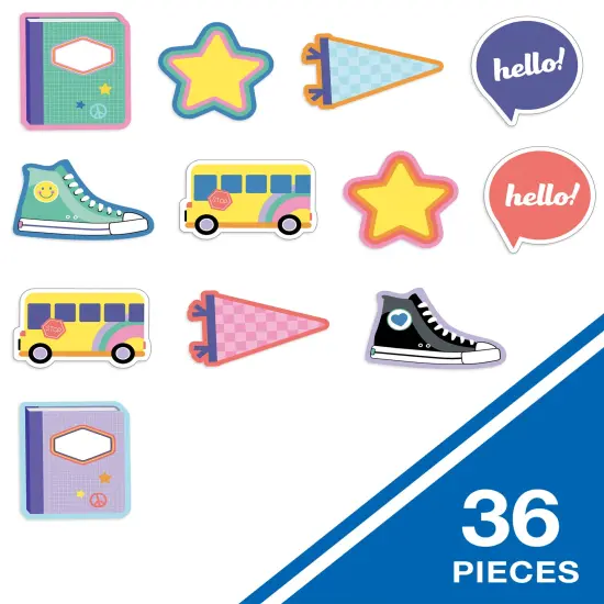 Carson Dellosa We Stick Together 36-Piece Retro Back to School Decorations, Bus, Stars, Notebooks, and More Groovy Cutouts for Bulletin Board and Classroom Decor {2}