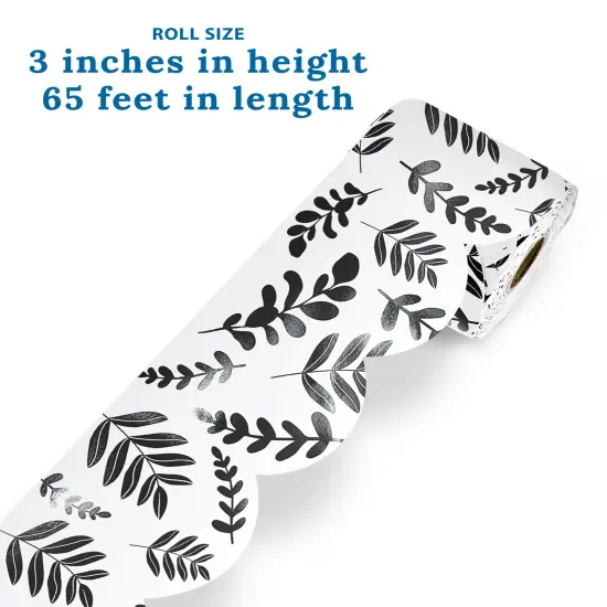 Carson Dellosa Farmhouse 65Ft of Black and White Bulletin Board Borders, 1 Roll of Scalloped Trim With Eucalyptus Leaves for Rolling Whiteboard, Cork and Posterboard, and Classroom Decor {3}