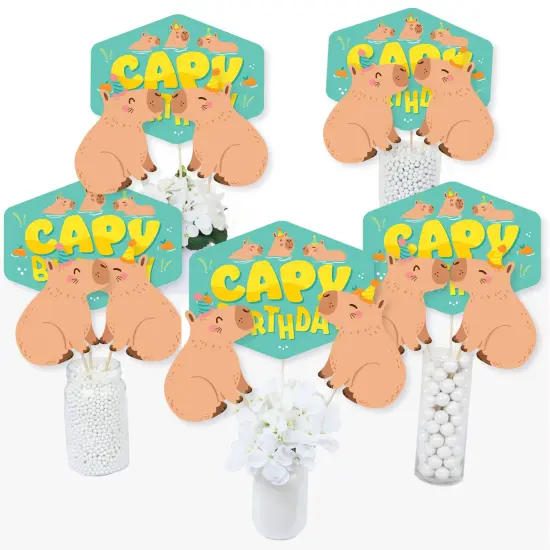 Big Dot of Happiness Capy Birthday - Capybara Party Centerpiece Sticks - Table Toppers - Set of 15 {1}