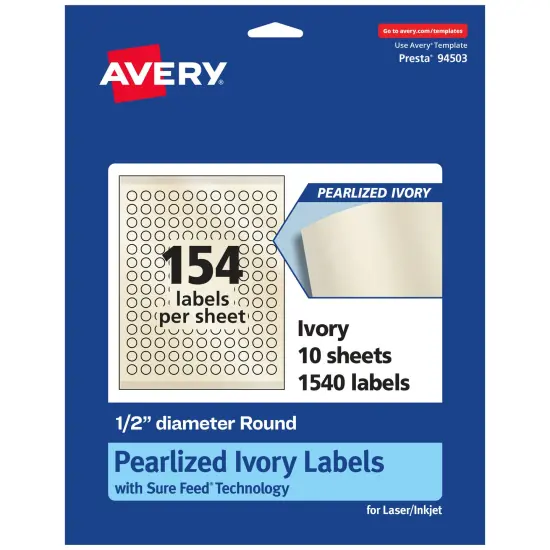 Avery Pearlized Ivory Round Labels with Sure Feed Technology, Print-to-the-Edge, .5" diameter {7}