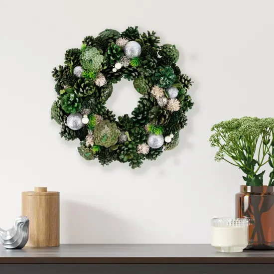 Northlight Green Pinecone and Foliage Artificial Christmas Wreath, 14-Inch, Unlit {3}