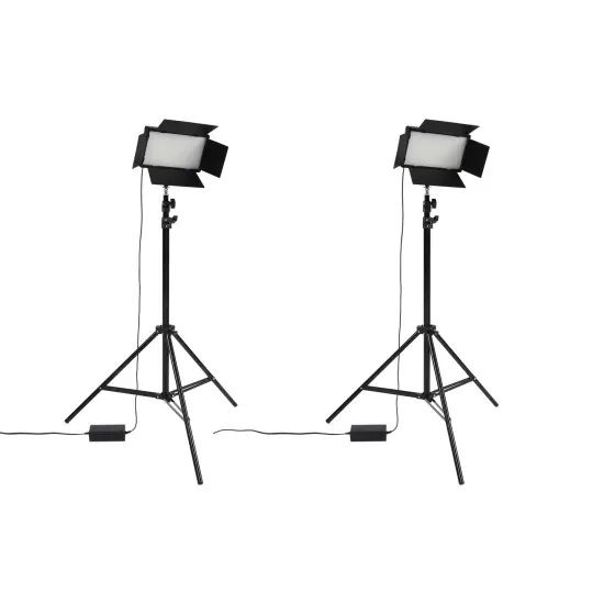 Acurit Colorview Lux Artist Studio Light 2 Pack - Adjustable Photography Lighting Kit 3 Color Temps, 4 Metal Barn Doors, 4160 Lumens LED - Remote Control, AC Power Supply, 6&rsquo;6" Light Stands Included {1}