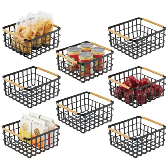 mDesign Metal Wire Organizer Basket, Bamboo Handles {1}