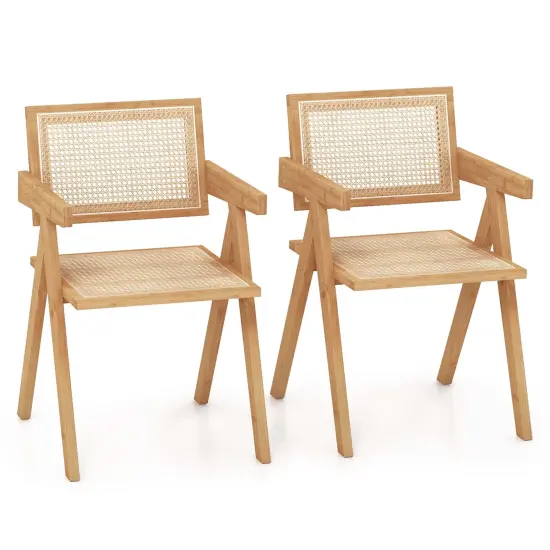 Costway Set of 2/4 Rattan Accent Chairs Mid Century Dining Armchair Bamboo Frame Kitchen Natural {1}