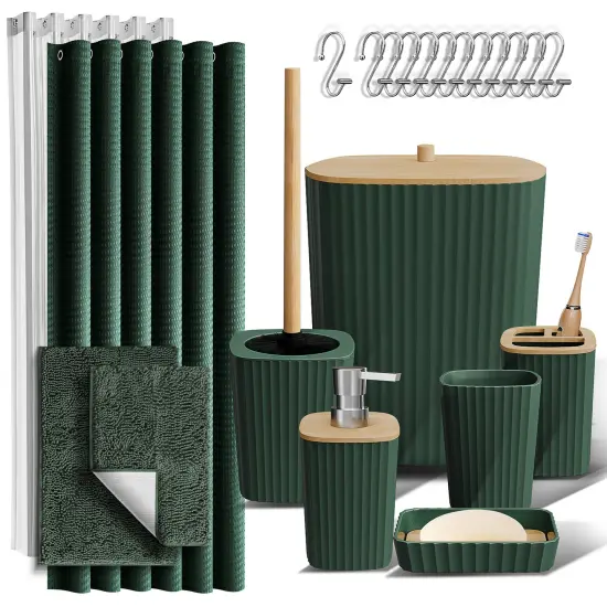 Clara Clark Bamboo Bathroom Accessories Set {1}