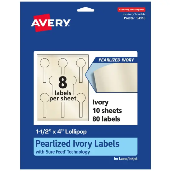 Avery Pearlized Ivory Lollipop Labels with Sure Feed Technology, Print-to-the-Edge, 1.5" x 4" {7}