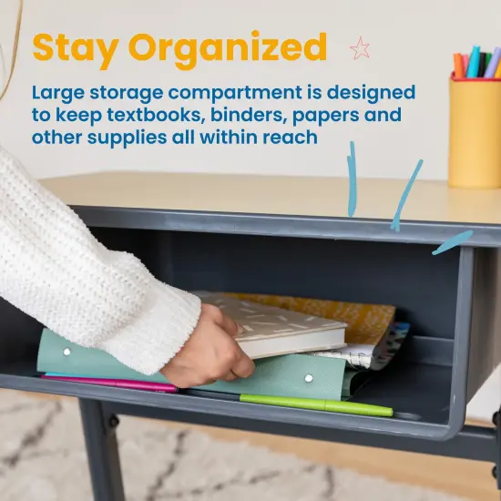 Cave Open Front Student Desk with Large Plastic Book Box, Ready-to-Assemble {4}