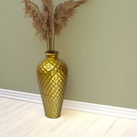 Decorative Modern Gold Metal Hammered Floor Vase - Elegant 25-Inch-Tall Bottle Shape for Entryway, Living Room, or Dining Room Perfect for Home Decor, Interior Design, Flower Arrangement Display {6}