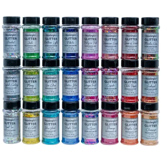 Makerflo Holographic Chunky Glitter Variety Set Iridescent Glitter for Resin Arts and Crafts, DIY Tumblers, Body Nail, Glitter for Any Crafts and Personalization - Set of 24 / 2 oz Each {2}