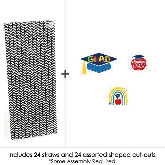 Big Dot of Happiness Elementary Grad - Paper Straw Decor - Kids Graduation Party Striped Decorative Straws - Set of 24 {4}