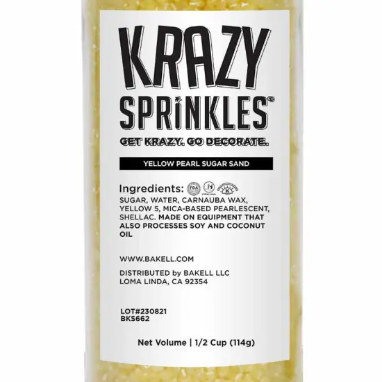 Krazy Sprinkles - Yellow Pearl Sugar Sand (1/2 Cup, 1x Jar) for Cakes, Ice Cream & Cookies {4}