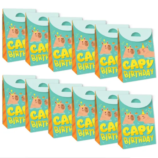 Big Dot of Happiness Capy Birthday - Capybara Gift Favor Bags - Party Goodie Boxes - Set of 12 {6}