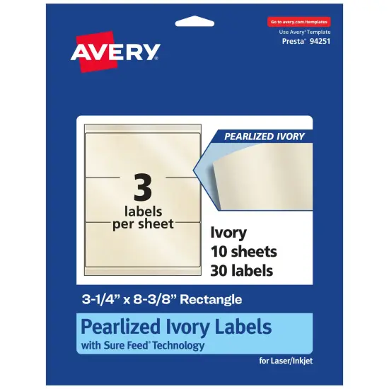 Avery Pearlized Ivory Rectangle Labels with Sure Feed Technology, 3-1/4" x 8-3/8" {7}