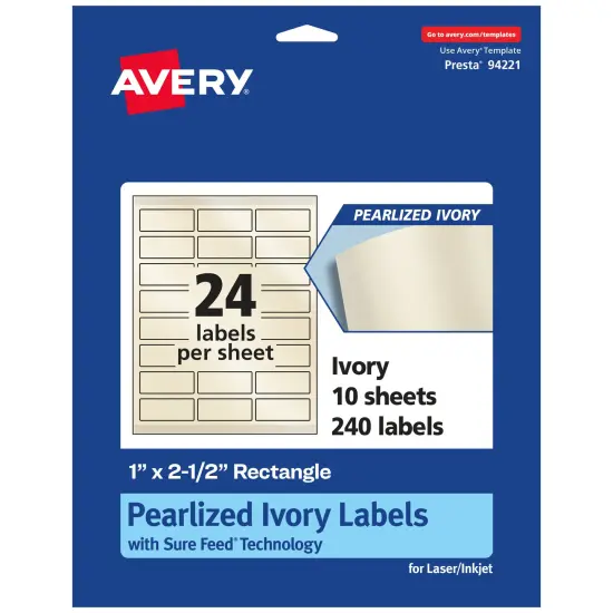 Avery Pearlized Ivory Rectangle Labels with Sure Feed Technology, 1" x 2.5" {1}