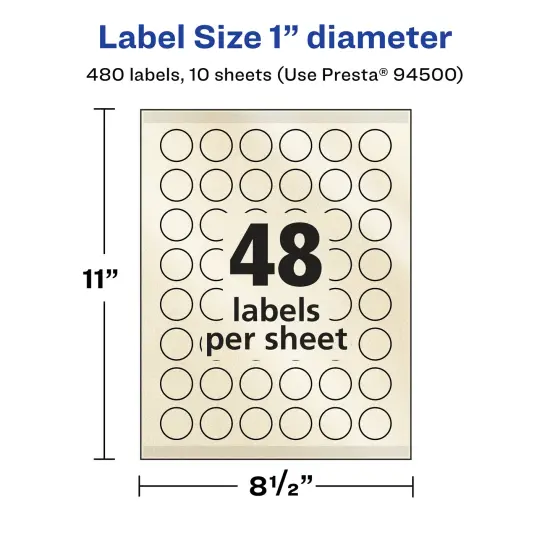 Avery Pearlized Ivory Round Labels with Sure Feed Technology, Print-to-the-Edge, 1" diameter {5}