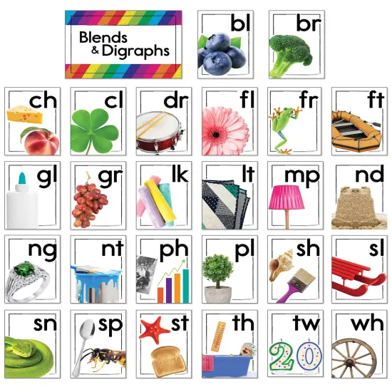 Carson Dellosa Blends and Digraphs Bulletin Board Set&mdash;Blend Cards, Digraph Cards, and Header for Bulletin Boards and Grammar Learning, Homeschool or Classroom D&eacute;cor (35 pc) {1}