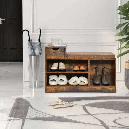 Costway 2-tier Shoe Bench Storage Shoe Rack Organizer Cabinet with Cushion for Entryway {3}