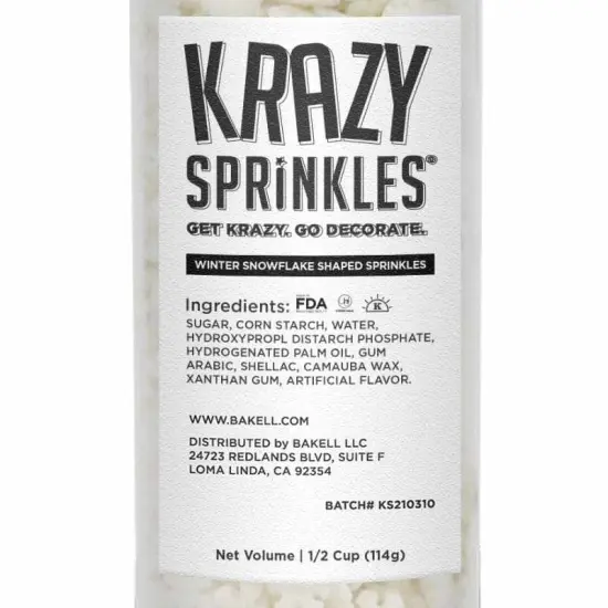 Krazy Sprinkles - Winter Snowflakes (1/2 Cup, 1x Jar) for Cakes, Ice Cream & Cookies {4}