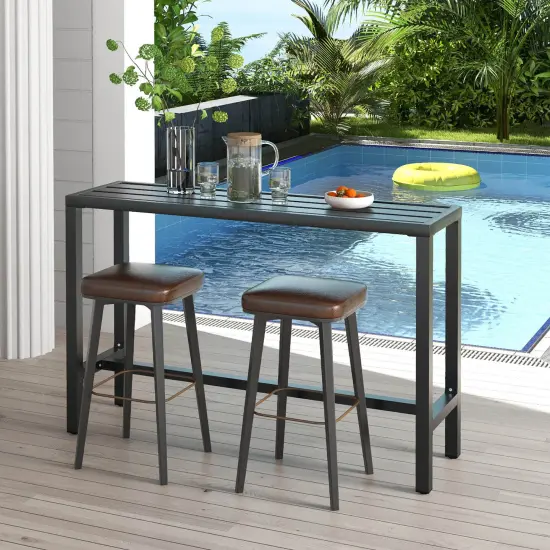 Costway Outdoor Metal Bar Table Patio Rectangular Counter Height Dining Table Black {4}