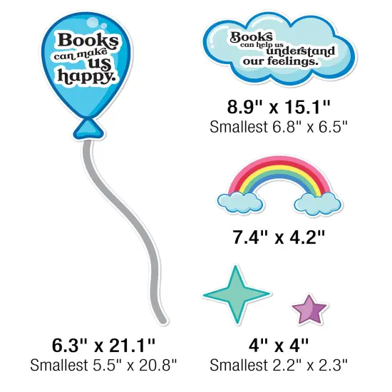 Carson Dellosa 53 pc Bundle Reading is Magic Set, Retro Rainbow, Balloons, Books, and Star Cutouts With Inspirational Quotes for Bulletin Board Classroom Decor {4}