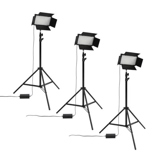 Acurit Colorview Lux Artist Studio Light 3 Pack - Adjustable Photography Lighting Kit 3 Color Temps, 4 Metal Barn Doors, 4160 Lumens LED - Remote Control, AC Power Supply, 6ft 6" Light Stands Included {1}