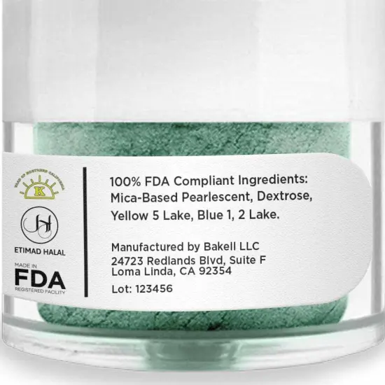 Bakell - Spruce Green Luster Dust (4g, 1x Jar) Edible Vegan Dust & Paint for Baking, Desserts and Beverages {6}