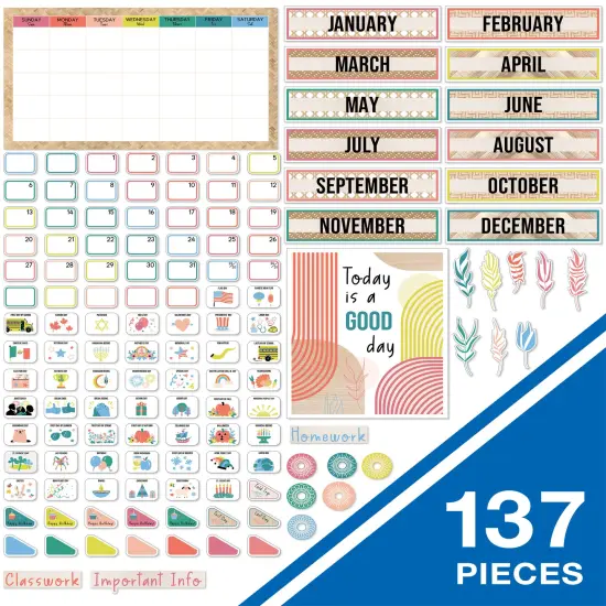 Carson Dellosa True to You Modern Calendar 137 pc Set, Classroom and Monthly Headers, Holidays, Birthdays, Number Cover Ups, Mandalas, and More Boho Decor for Bulletin Board and Wall Decor {2}