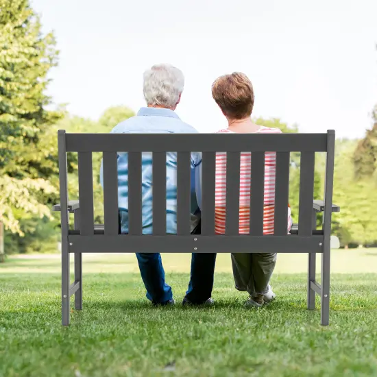 Costway Garden Bench All-Weather HDPE 2-Person Outdoor Bench for Front Porch Backyard Black/White/Gray/Beige {5}