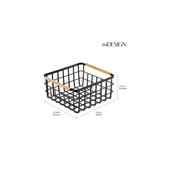 mDesign Metal Wire Organizer Basket, Bamboo Handles {3}