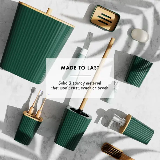 Clara Clark Bamboo Bathroom Accessories Set {6}