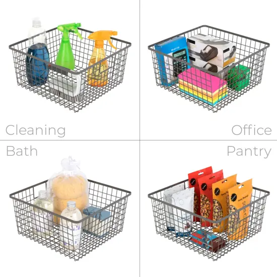 Smart Design Nestable Basket Organizer with Handles - Steel - 12 x 12 x 6 - Gunmetal - Set of 4 {5}