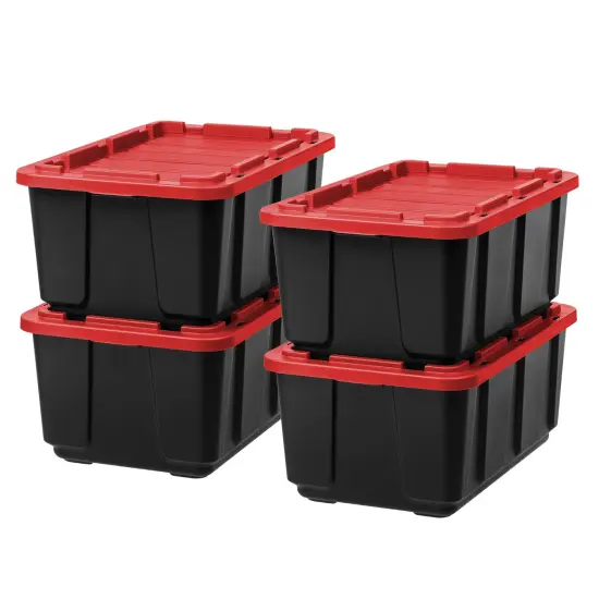 IRIS USA 27Gal Heavy-Duty Storage Plastic Bin Tote Container for Garage with Durable Lid Red {1}