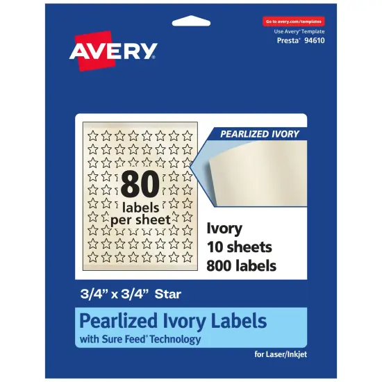 Avery Pearlized Ivory Star Labels with Sure Feed Technology, Print-to-the-Edge, .75" x .75" {7}