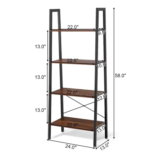 Costway 4-Tier Wood Ladder Shelf Ladder Bookcase Bookshelf Display Rack {8}