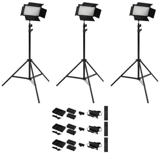Acurit Colorview Lux Studio Light Professional Studio Lights Photography Lighting Kit w/ 3 Color Temps 4 Metal Barn Doors 4160 Lumens LED w/ Remote AC Power Supply 6'6" Light Stand with Battery Pack {1}