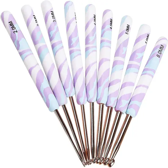 Warm Crochet Hooks for Grandmother, Art Aluminum Soft Grip Crochet Needles for Crocheting, Knitting Hook for Crochet Yarn Craft - Premium Knitting & Crochet Supplies Purple Ripple {1}