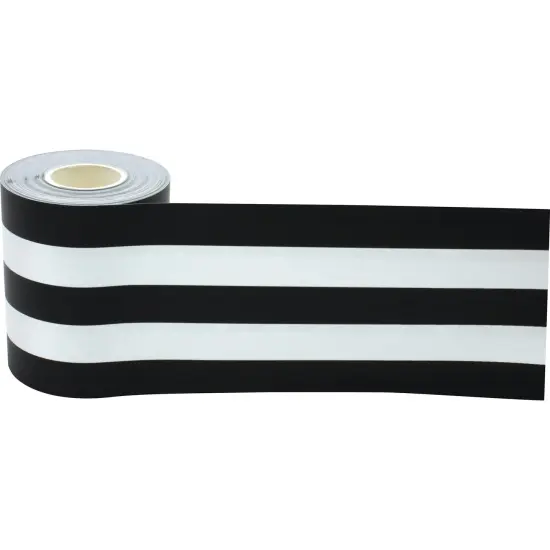 Black & White Stripes Straight Rolled Border Trim, 50 Feet Per Roll, Pack of 3 {3}