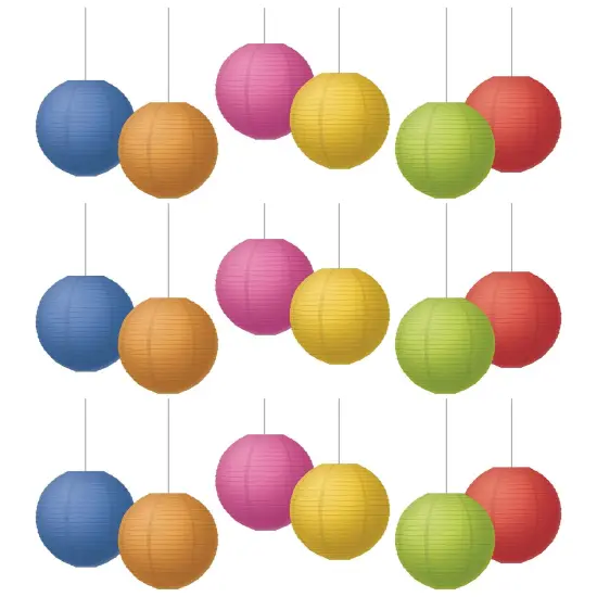 Colorful 8" Hanging Paper Lanterns, 6 Per Pack, 3 Packs {1}