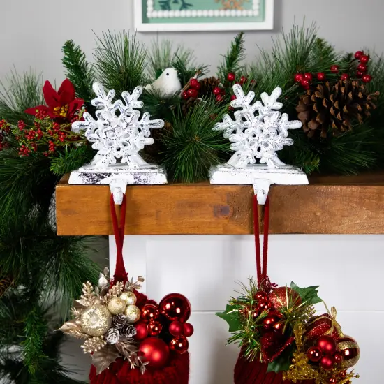 Northlight Double Snowflake Christmas Stocking Holders - 4.75" - Silver - Set of 2 {3}