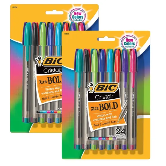 Cristal&reg; Xtra Bold Fashion Ballpoint Pen, Medium Point (1.6mm), Assorted Colors, 24 Per Pack, 2 Packs {1}